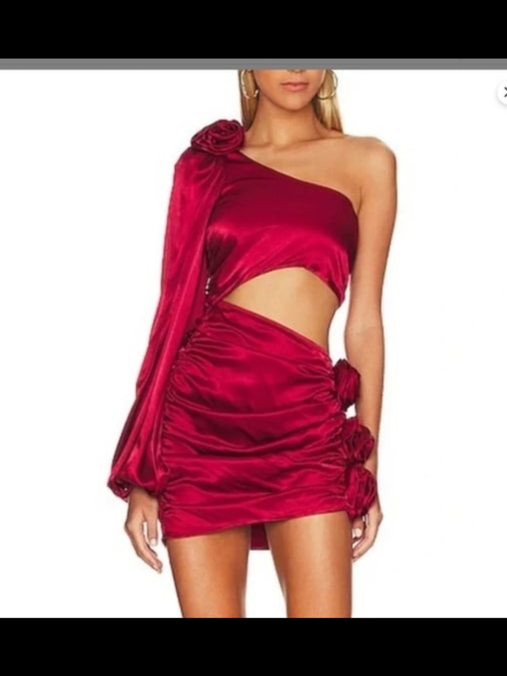 For Love & Lemons Crimson One-Shoulder Satin Dress